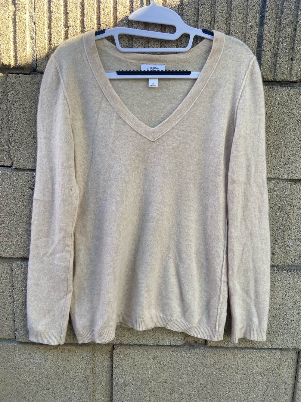 LOFT V-Neck Sweater in Light Beige
